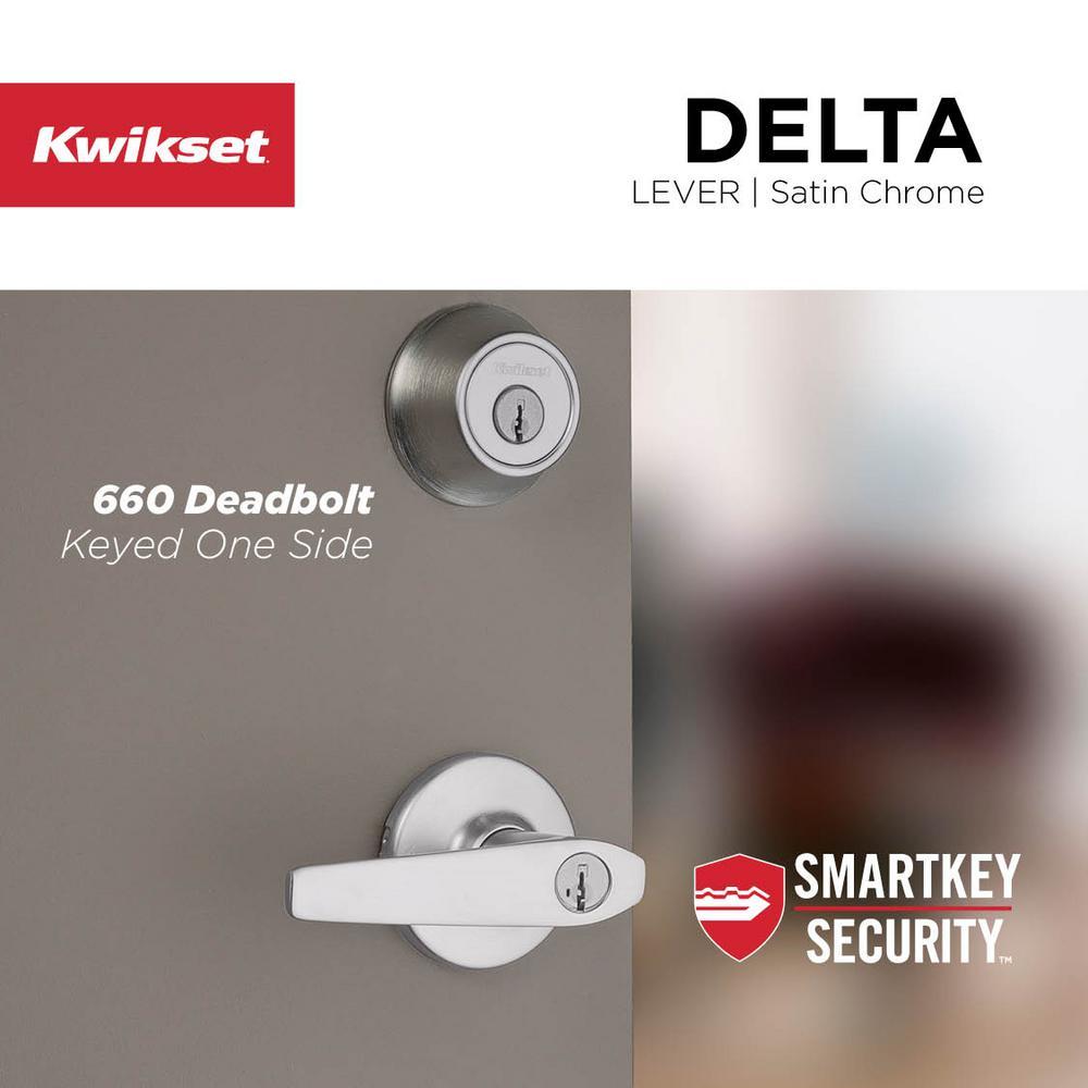 Delta Satin Chrome Entry Door Lever Featuring SmartKey Security