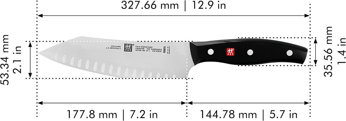 ZWILLING Twin Signature 7-inch Hollow Edge Rocking Santoku Knife, Razor-Sharp, Made in Company-Owned German Factory with Special Formula Steel perfected for almost 300 Years, German Knife