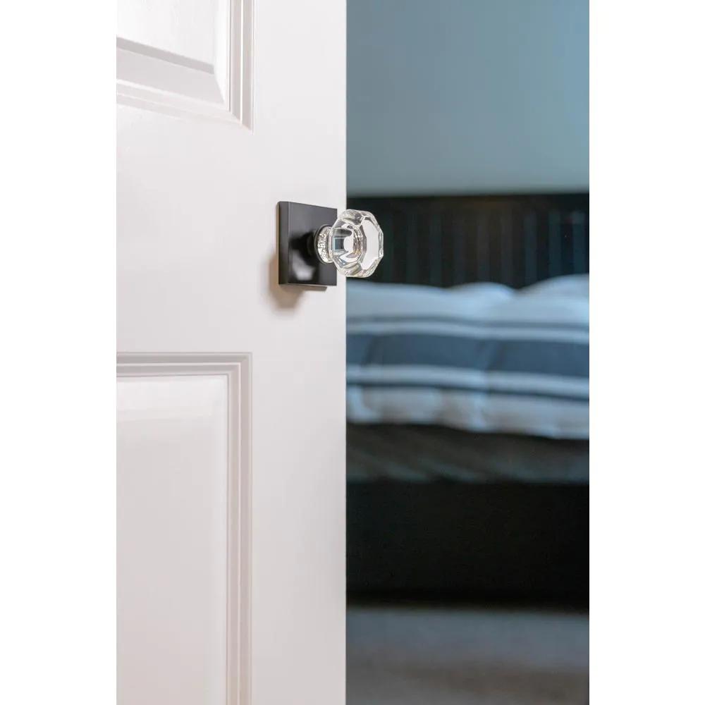Crystal Satin Gold Bed/Bath Door Knob with Square Rosette