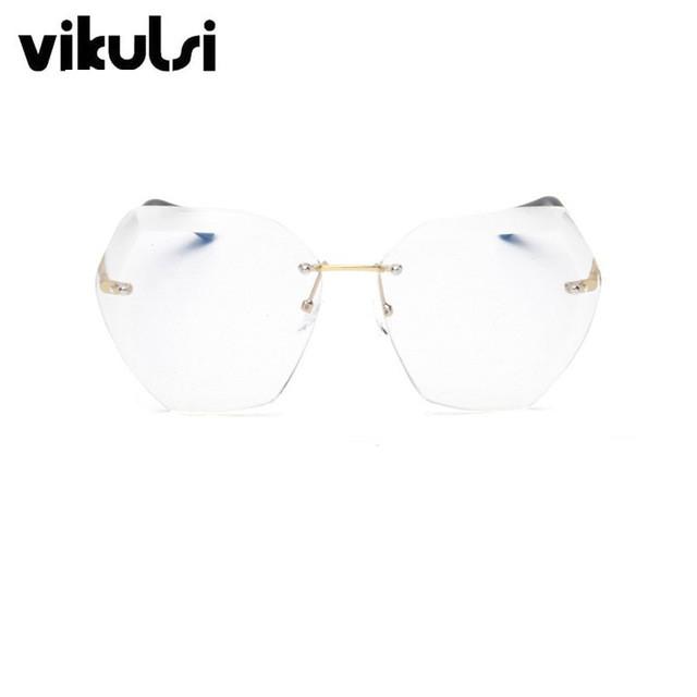 Sunglasses - Elegant Optics Rimless Lunette Femme Oversized Famous Brand Designer Lady Sunglasses
