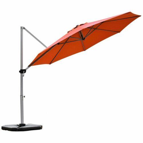 Posh Red 11' Patio Offset Cantilever Umbrella 360° Rotation Aluminum Tilt-Brick
