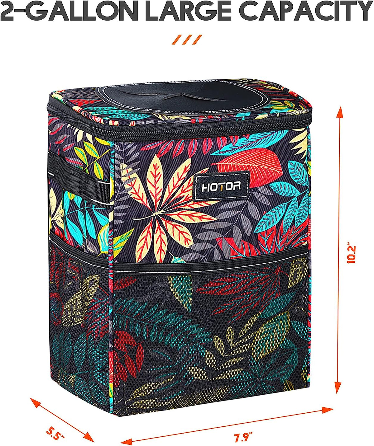 HOTOR Car Trash Can, Multifunctional & Fashionable Car Accessory for Interior Use, Waterproof & Leakproof Car Organizer and Storage Bag with Adjustable Straps, Magnetic Buckles (Colorful Leaves)