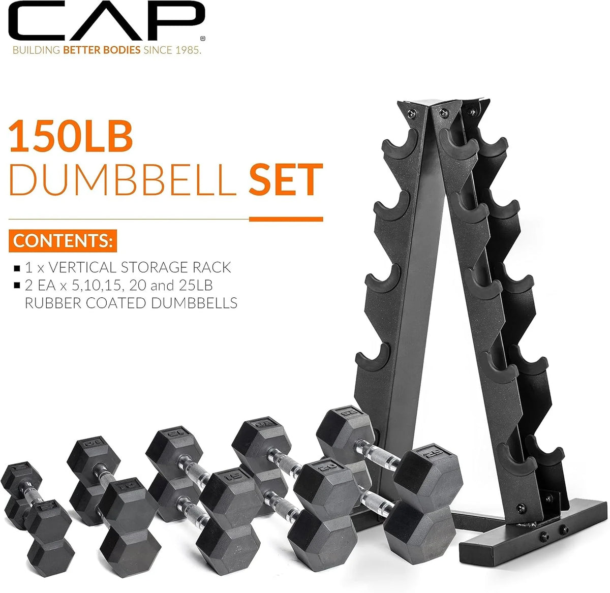 150LB SET Chrome Handles Rubber Coated Dumbbell Weight Set with Vertical Rack