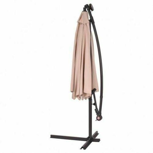 Durable 10" Patio Hanging Solar LED Umbrella Sun Shade w/Cross Base-Beige