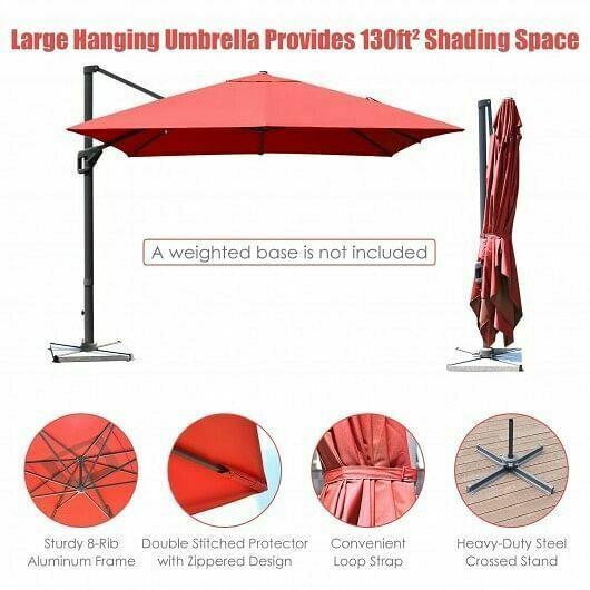 10x13ft Rectangular Cantilever Umbrella with 360 Rotation Function-Orange - Col