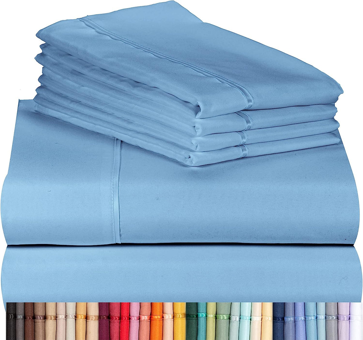 LuxClub 6 PC Queen Sheet Set Bamboo Sheets Deep Pockets 18" Eco Friendly Wrinkle Free Cooling Sheets Machine Washable Hotel Bedding Silky Soft - Denim Queen