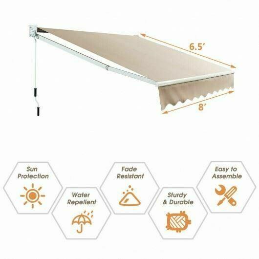 Durable 8FTx 6.5FT Retractable Aluminum Patio Sun Awning-Beige