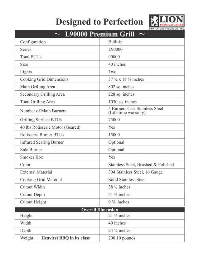LION 40" Professional 5-Burner BBQ Grill - L90000 - PROPANE