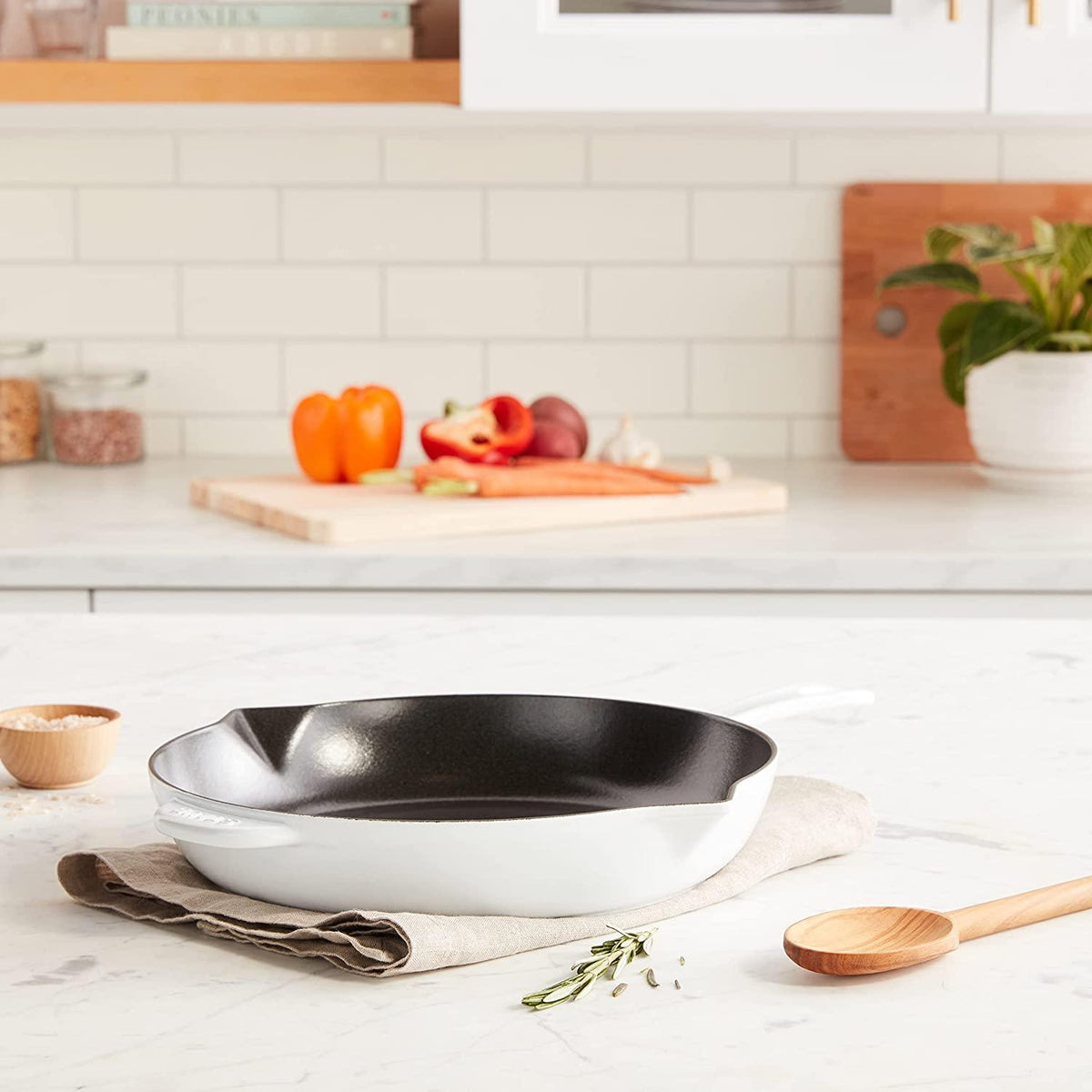 Staub Cast Iron 10-inch Fry Pan - White, Made in France