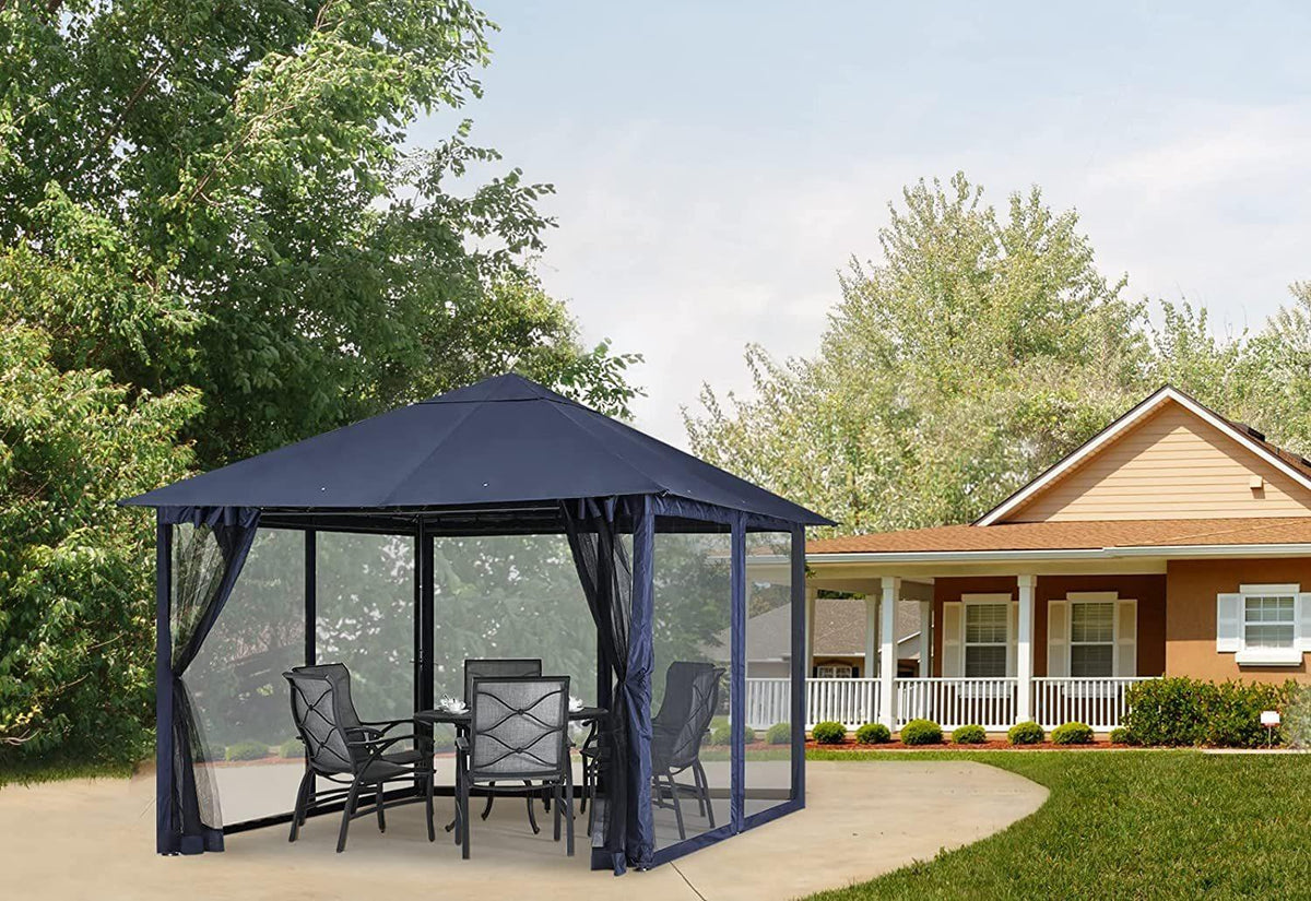 Navy Blue Outdoor 11x11ft Patio Garden Canopy Gazebo with Mosquito Net