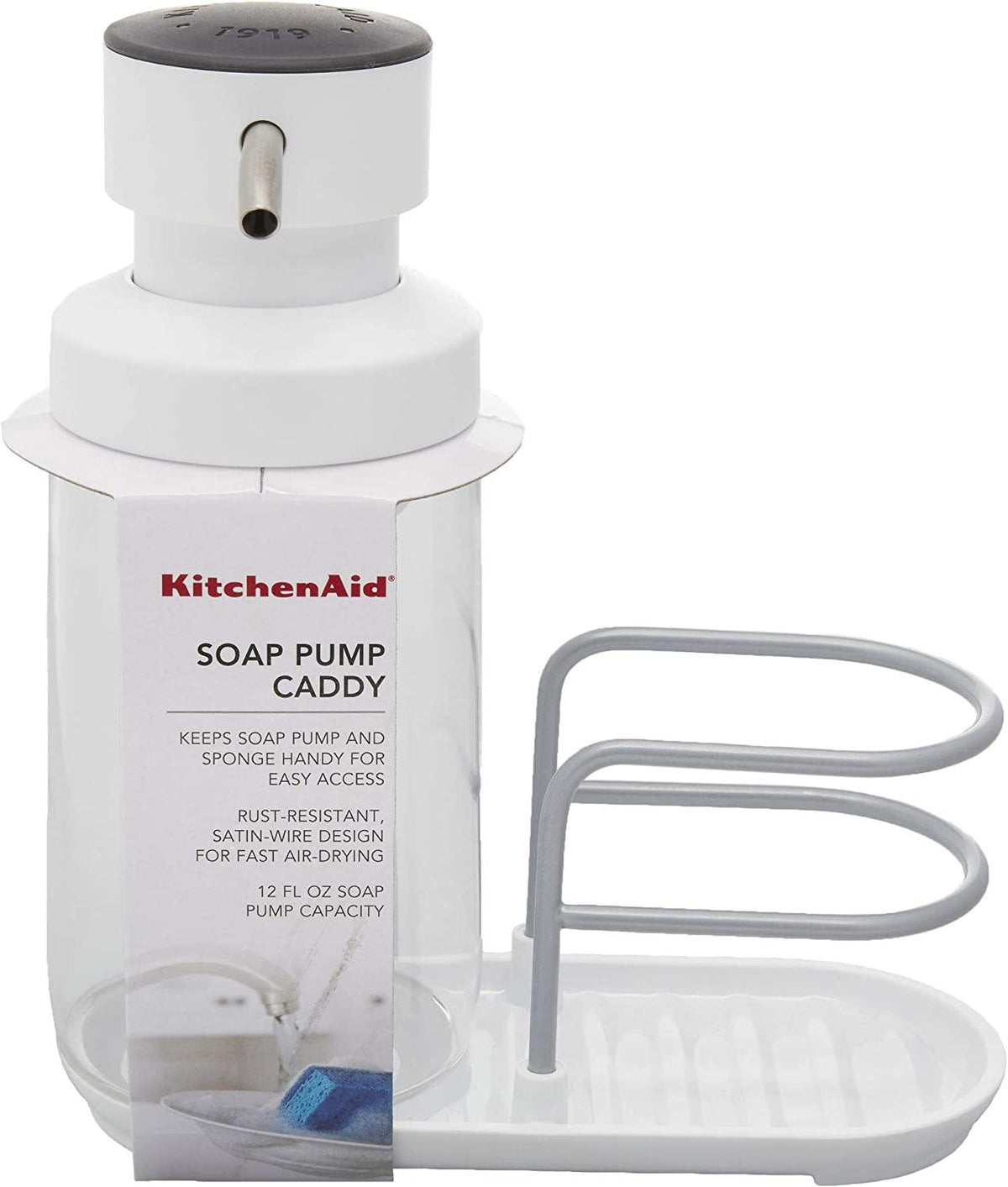 KitchenAid Soap Pump Sponge Caddy, 7-Inch, White