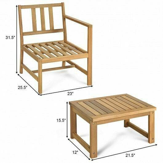 3 in 1 Acacia Wood Loveseat with Separable Coffee Table - Color: Natural