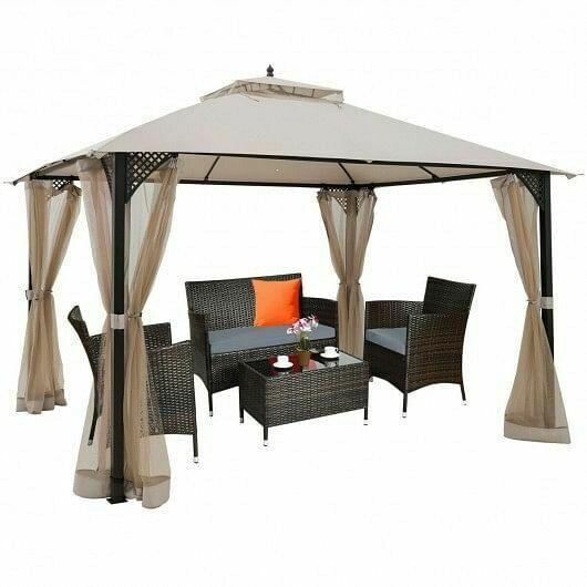 12' x 10'Outdoor Double Top Patio Gazebo-Beige - Color: Beige