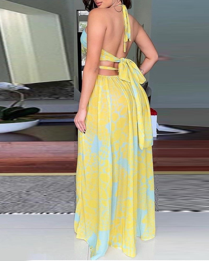 Halter Color High Slit Maxi Dress