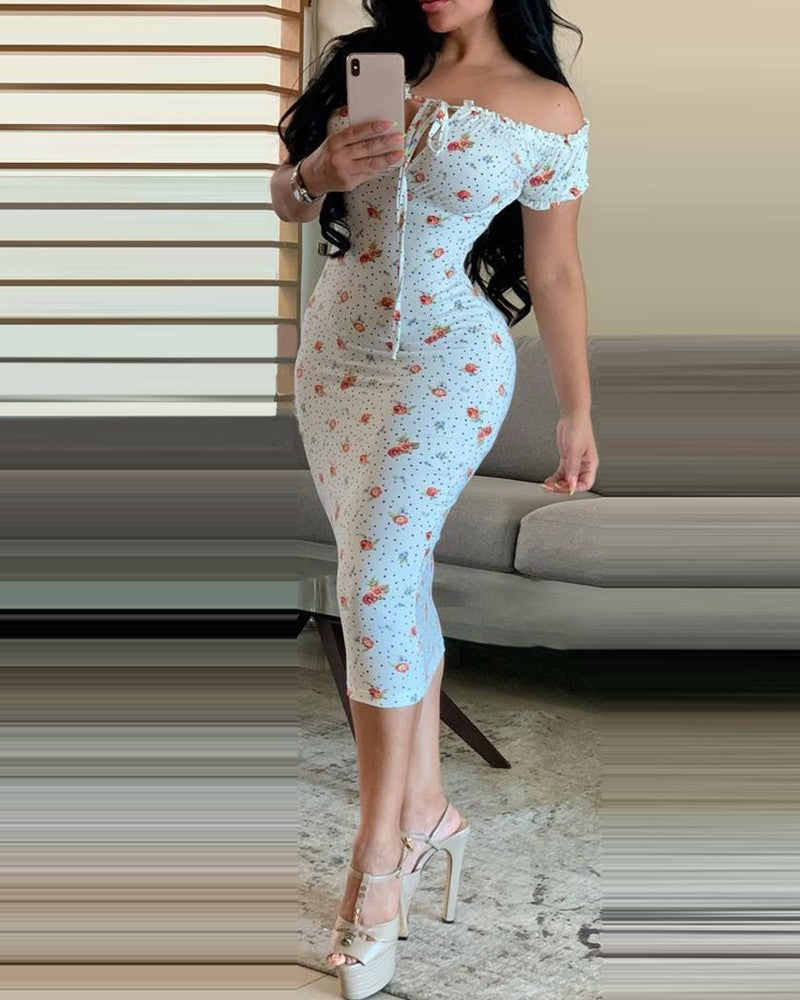Floral Print Off Shoulder Bodycon Dress