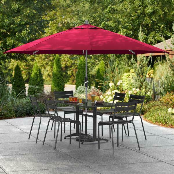 Lancaster Table And Seating 11' Red Crank Lift Umbrella With 1 1/2 Aluminum Pole