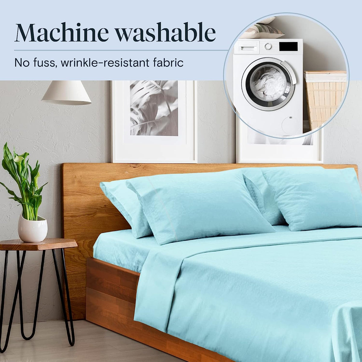 LuxClub 6 PC King Size Sheet Set Bamboo Sheets Deep Pockets 18" Eco Friendly Wrinkle Free Cooling Sheets Machine Washable Hotel Bedding Silky Soft - Aqua King