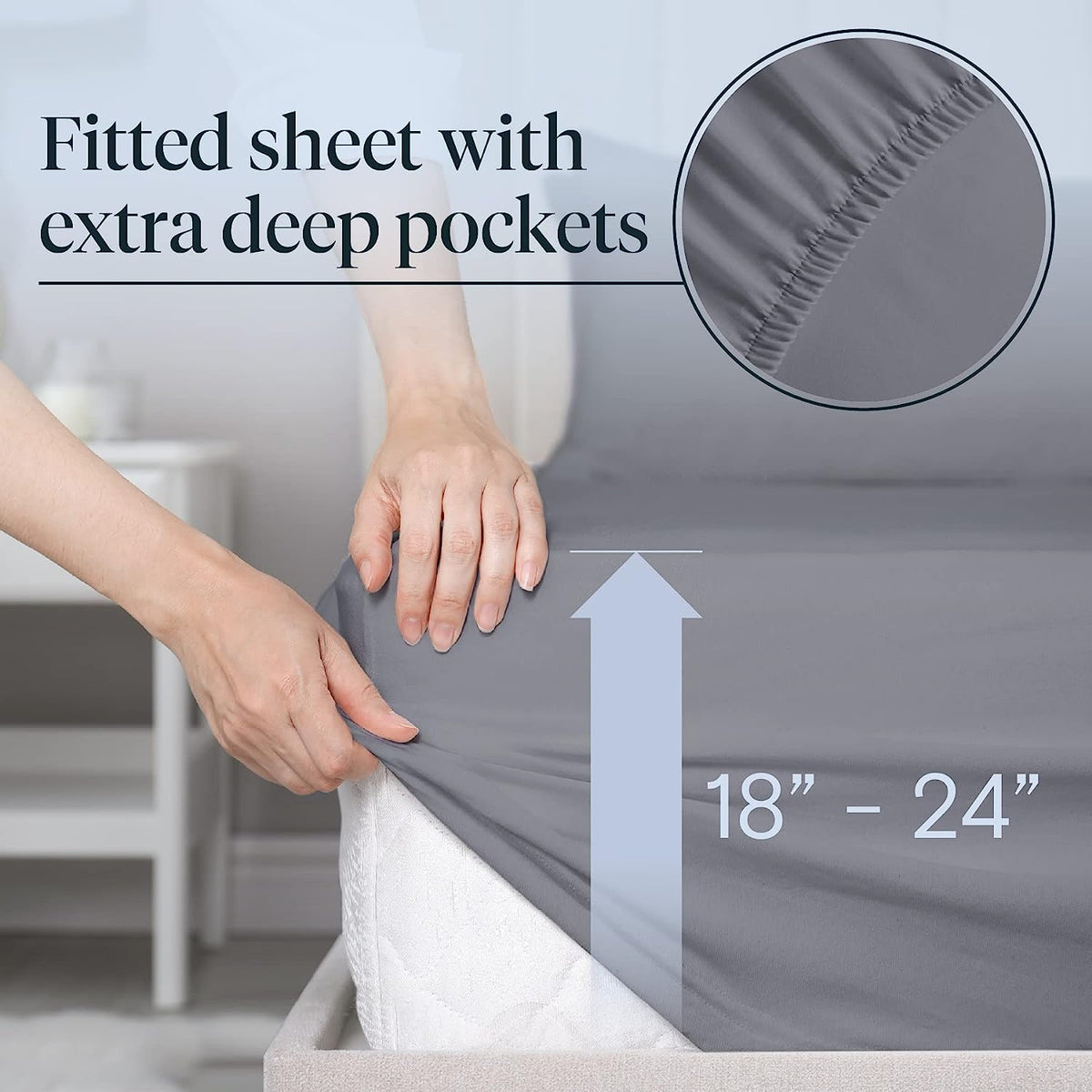 LuxClub 6 PC Extra Deep Pocket King Size Sheets & Pillowcases Set - Hotel Bedding Silky Soft Eco Friendly Wrinkle Free Ultra Soft Cooling Bed Sheet Set deep Pocket up to 21" (King, Light Grey)