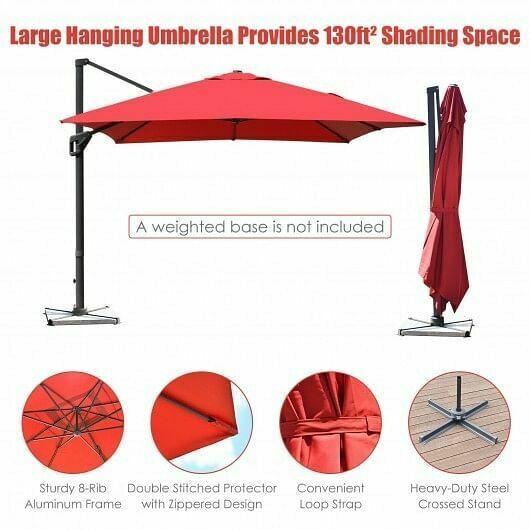 10x13ft Rectangular Cantilever Umbrella with 360 Rotation Function-Wine - Color