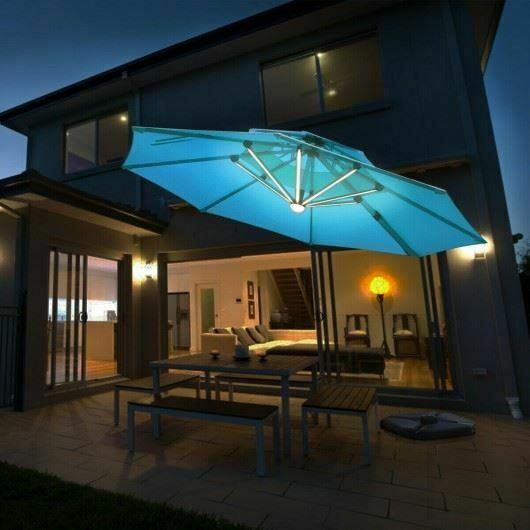 Durable 12ft 360° Rotation Aluminum Solar LED Patio Cantilever Umbrella-Green