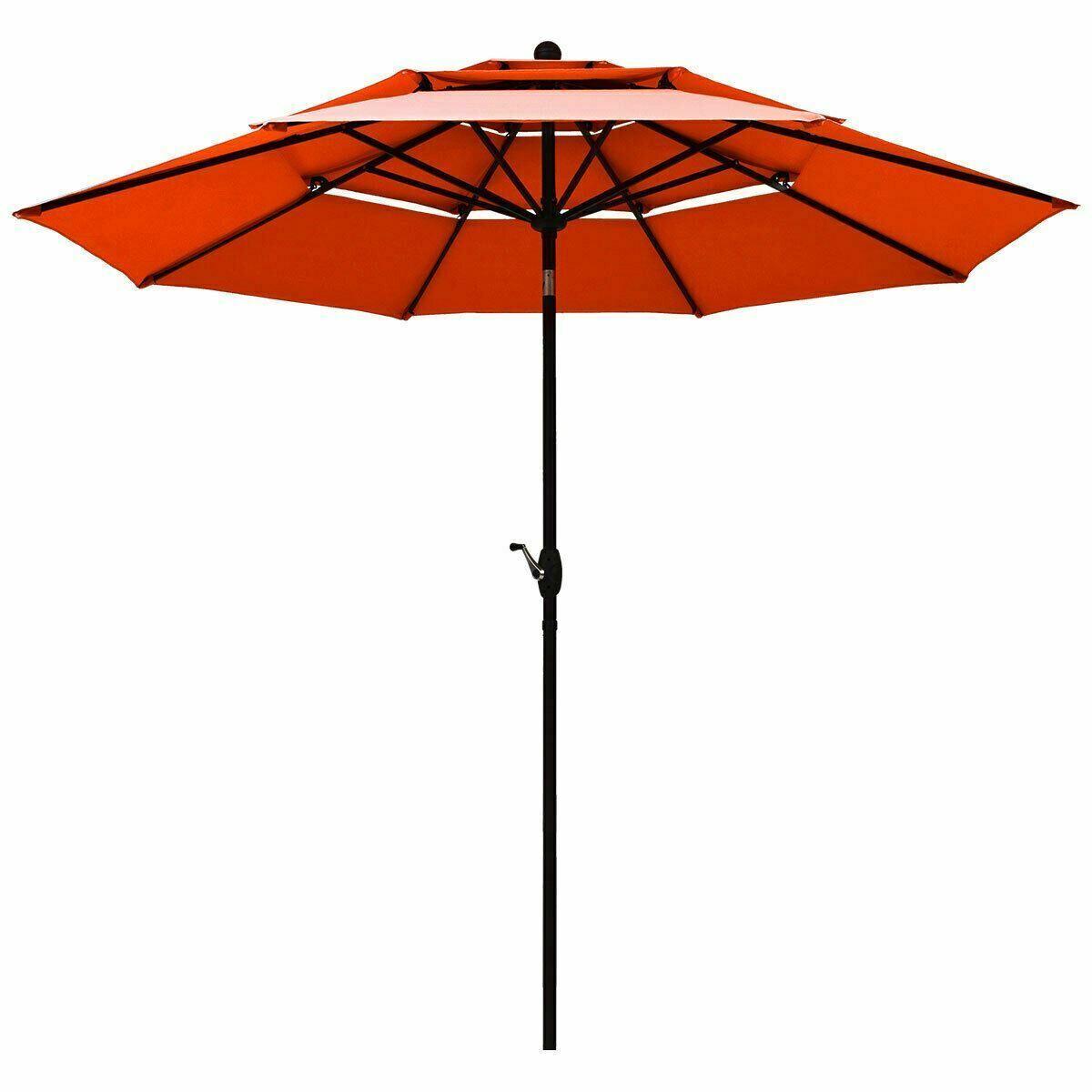 Red Modern 10ft 3 Tier Patio Umbrella Aluminum Sunshade Shelter Double Vented-