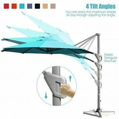 11ft Patio Offset Umbrella with 360 Rotation and Tilt System-Turquoise - Color: