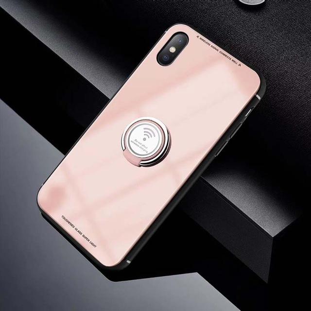 Luxury Tempered Glass Magnetic Ring Holder Case for iPhone
