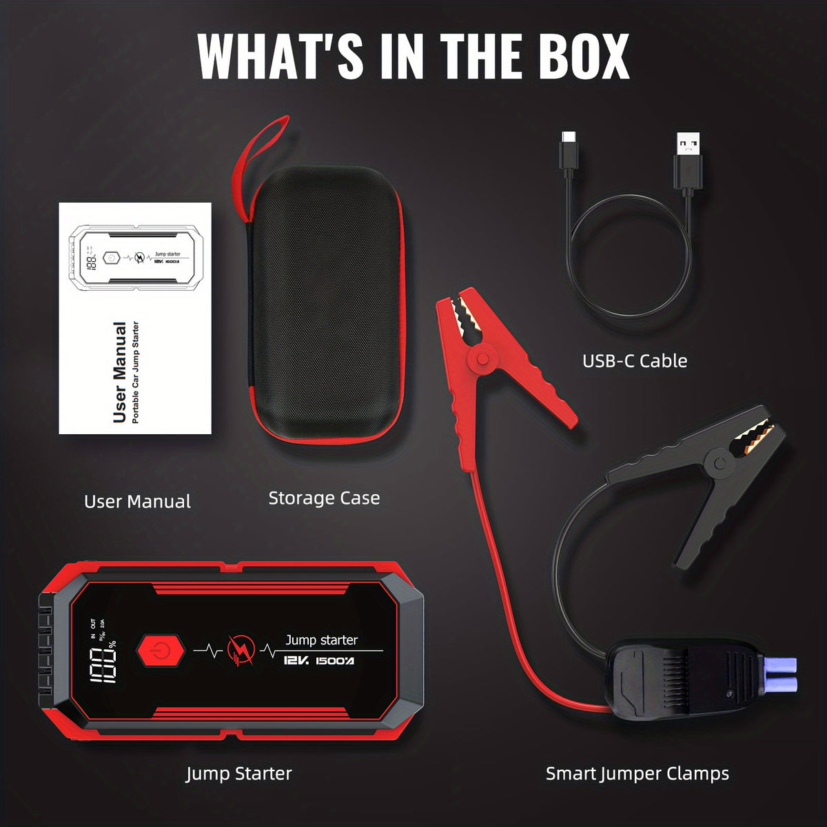 Car Jump Starter 2500A Peak Car Battery Jump Starter Up To 2.11gal Gas And 1.85gal Diesel Engine 12V Portable Lithium Jump Starter LED Light/USB QC3.0