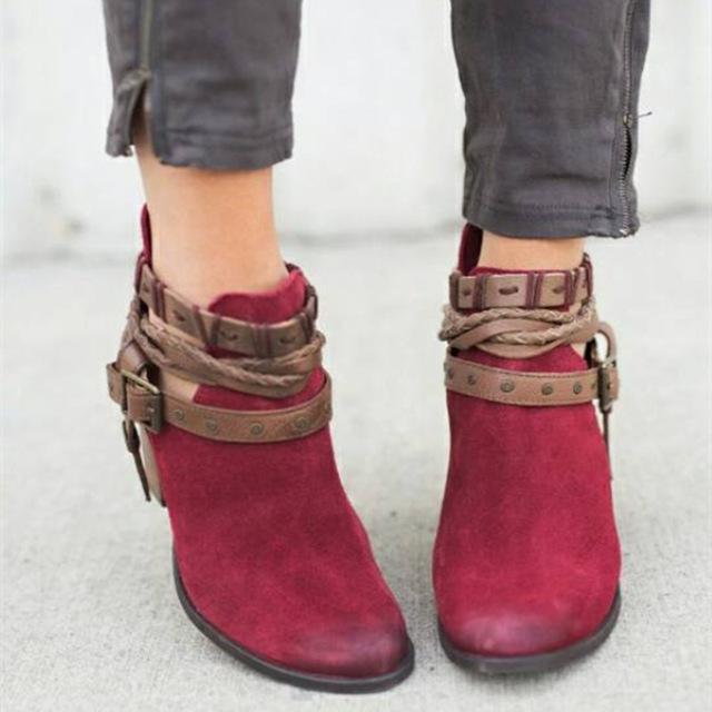 Flocking Casual Adjustable Buckle Ankle Boots