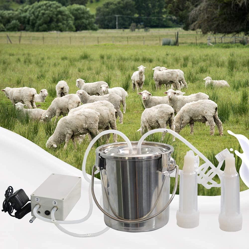 MAPOTAD 3L Goat Pulsation Vacuum Electric MilMachine, Automatic Portable Pulse Breast Pump with 2 Teat Cups Steel Bucket for Goat.