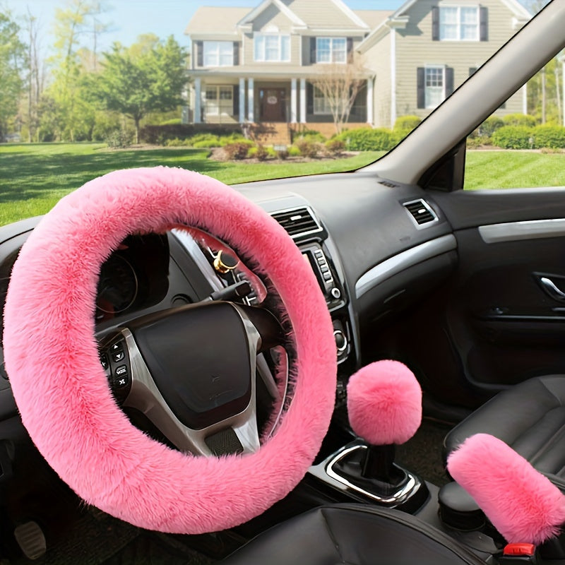 Stay Warm & Stylish This Winter with Our Furry Steering Wheel Cover Set!