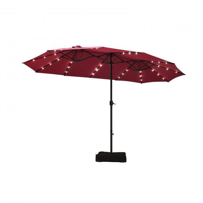 15 Feet Solar LED Patio Double-sided Umbrella with Weight