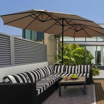 15 Foot Extra Large Patio Double Sided Umbrella with Crank and Base-Tan - Color
