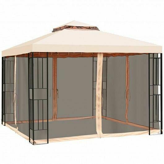 10 x 10 ft 2 Tier Vented Metal Gazebo Canopy with Mosquito Netting