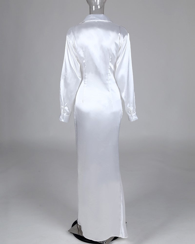 Solid Twisted Design High Slit Maxi Dress