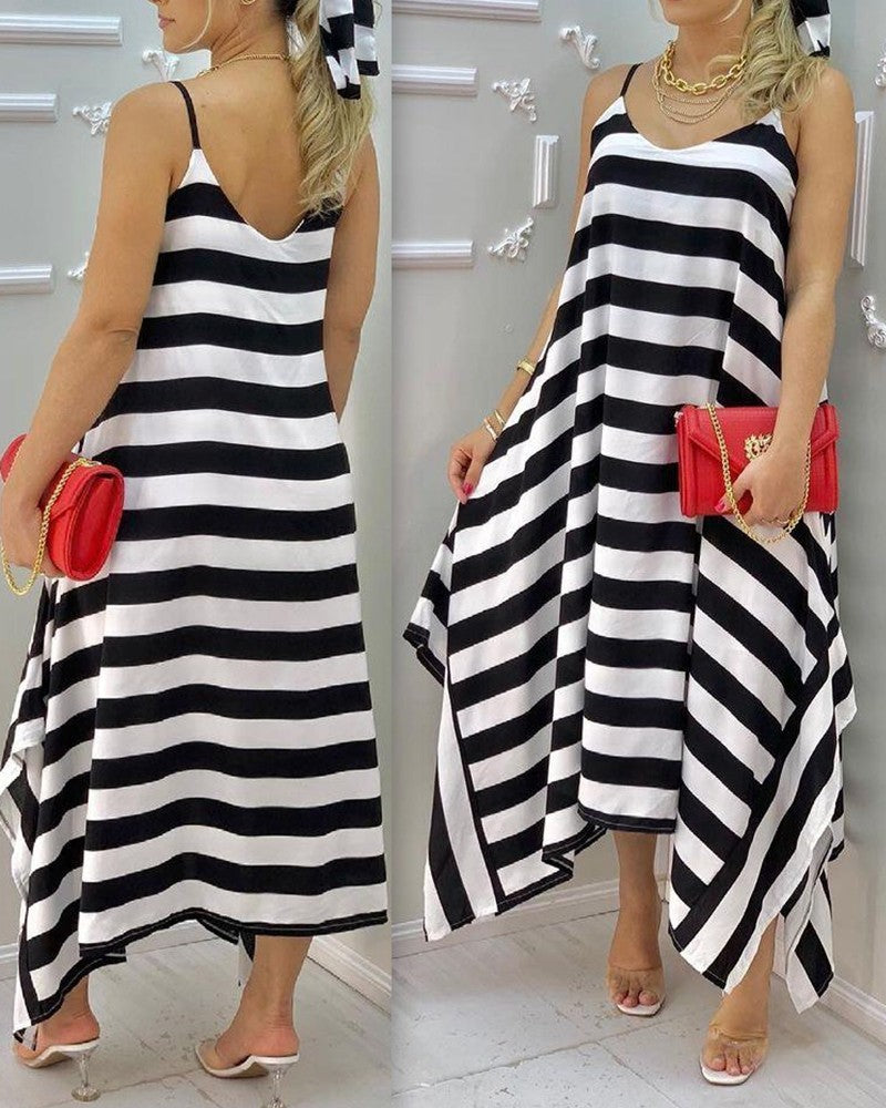 Color Striped Sling Loose Maxi Dress