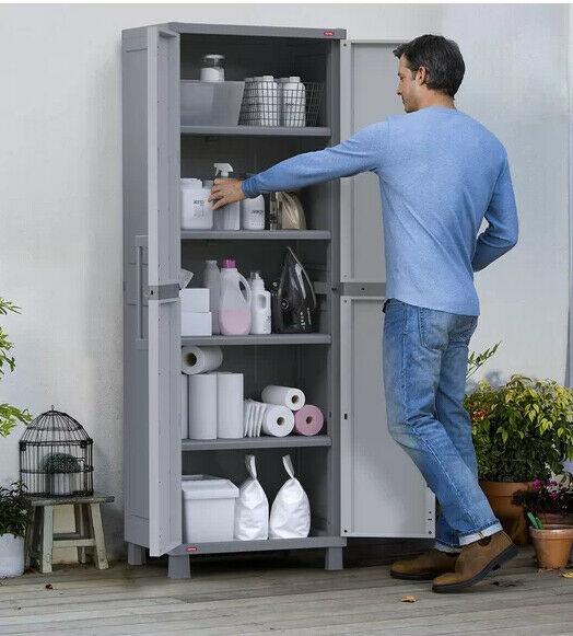 Outdoor Storage Cabinet Plastic Shed Locking 5 Adjustable Shelves Indoor Garage
