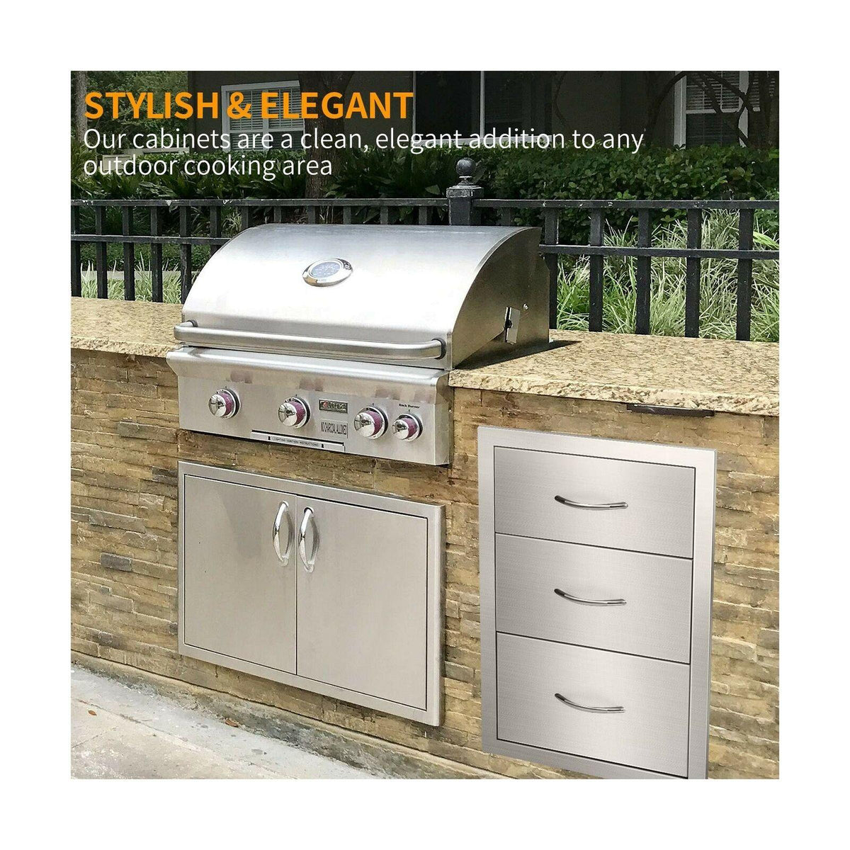 Outdoor Barbecue Drawers, Stainless Steel Kitchen Drawers with Handle,3-Layer...