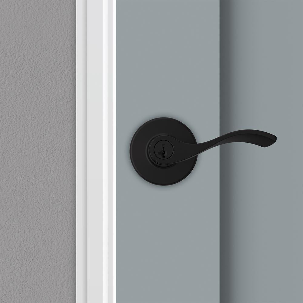 Balboa Matte Black Keyed Entry Door Lever Featuring SmartKey Security