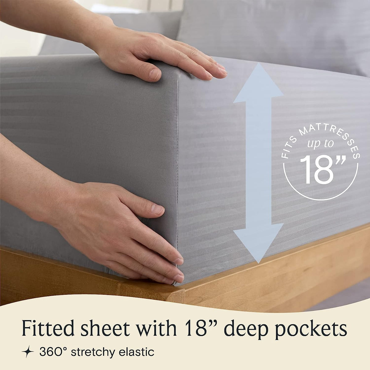 LuxClub Striped Sheets Set, 6 PC Striped Bed Sheets Full Size, Deep Pockets 18" Eco Friendly Wrinkle Free Cooling Sheets Machine Washable Hotel Bedding Silky Soft (Full, Striped Light Grey)