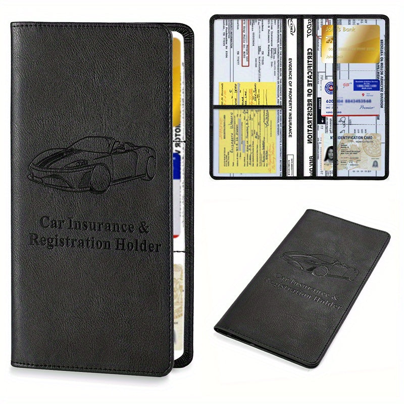 Car Registration & Insurance Card Holder For Women And Men, Auto Glove Box Organizer Document Wallet Faux Leather Manual Folder
