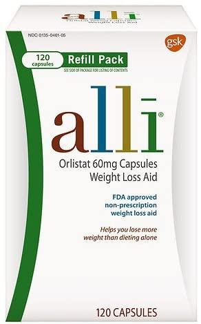 Alli Orlistat 60mg Capsules Weight Loss Aid Refill 120 ea(Pack of 2)
