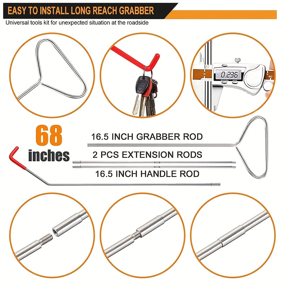 14PCS Car Tool Kit: Roadside Emergency Kit with Long Reach Grabber, Air WedBag Pump, Non-Marring Wed& Carrying Bag - Essential Automotive Kit!