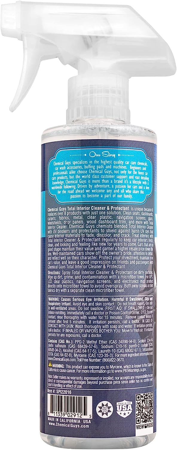 Chemical Guys SPI22016 Total Interior Cleaner and Protectant, Safe for Cars, Trucks, SUVs, Jeeps, Motorcycles, RVs & More, 16 fl oz
