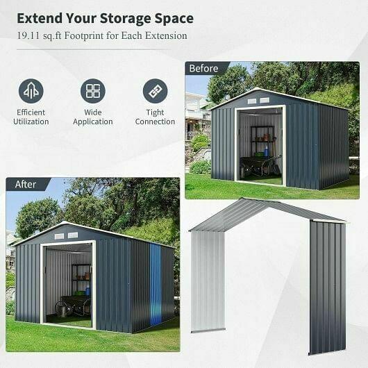 Outdoor Storage Shed Extension Kit-Gray - Color: Gray