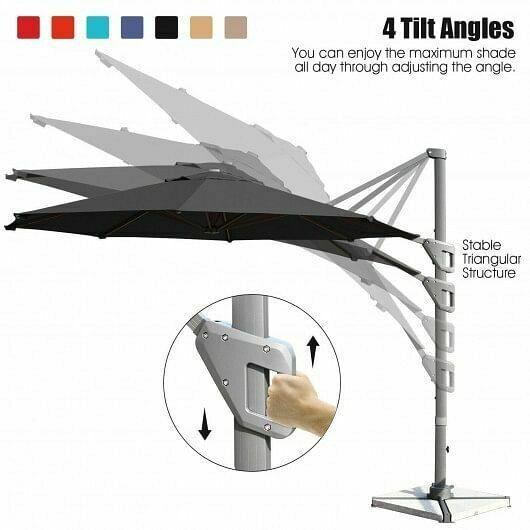 11ft Patio Offset Umbrella with 360 Rotation and Tilt System-Gray - Color: Gray