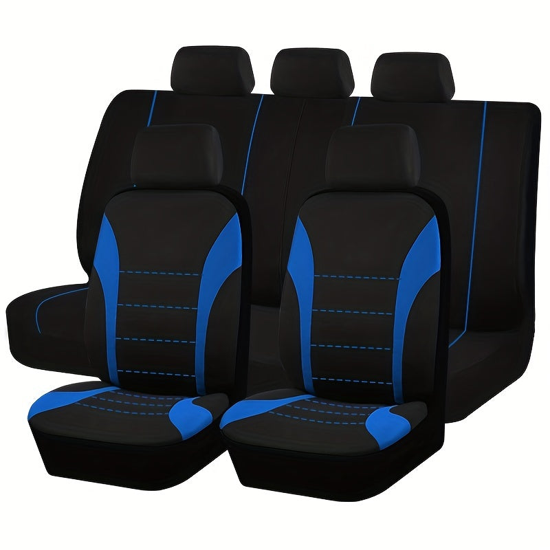 Upgrade Your Car with 9pcs Set of Universal Seat Covers: Airbag Safe, Five Seats, Black, Gray, Pink, Blue & Red!