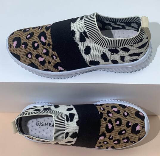 Ladies Leopard Mesh Breathable Slip-On Loafers