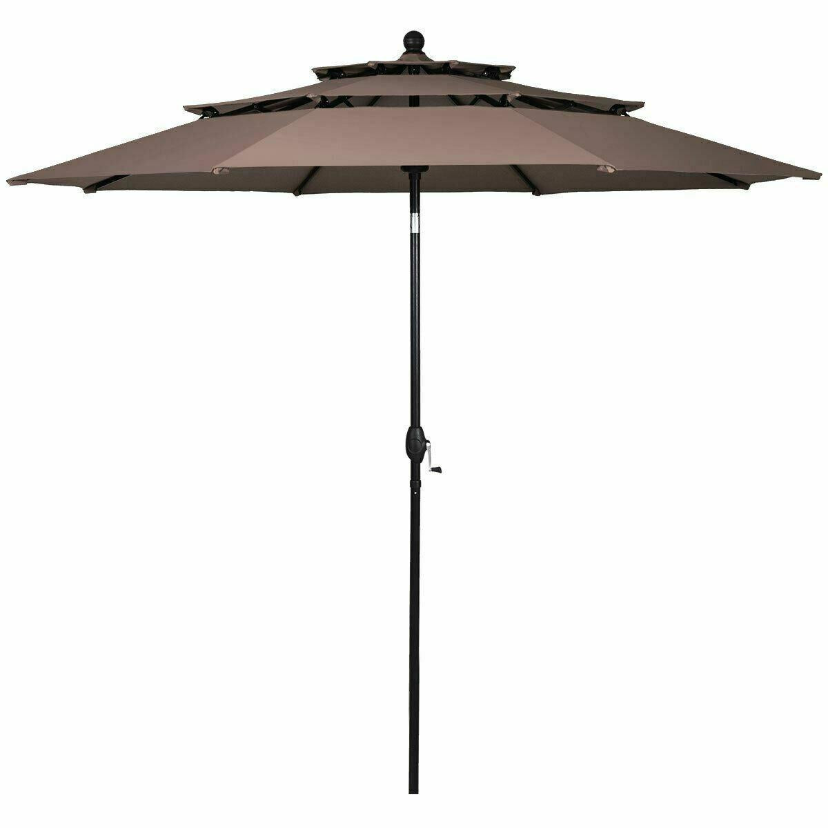 Modern Tan 10ft 3 Tier Patio Umbrella Aluminum Sunshade Shelter Double Vented