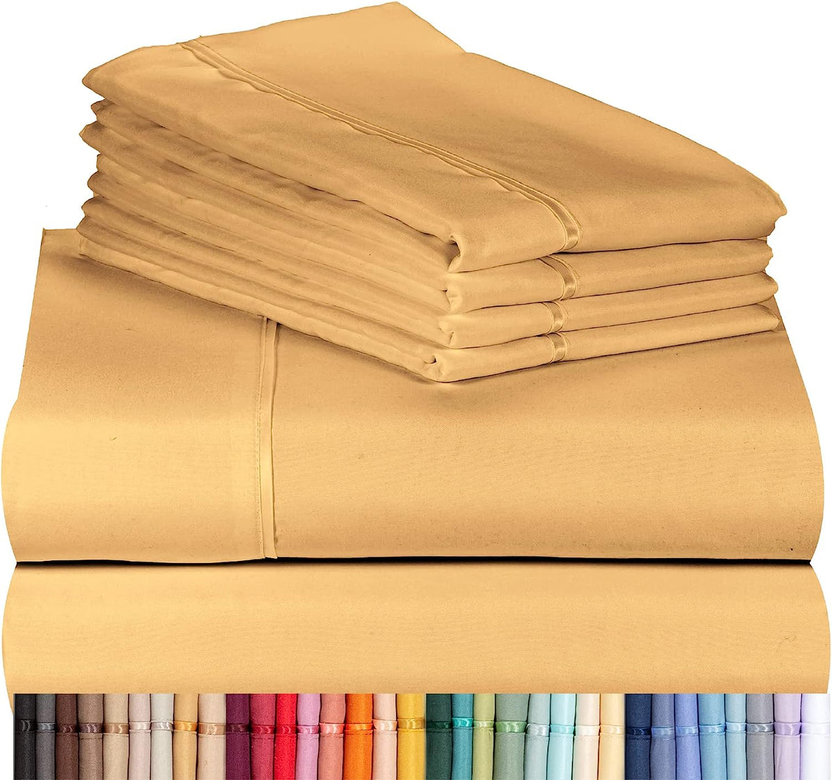 LuxClub 6 PC Queen Sheet Set Bamboo Sheets Deep Pockets 18" Eco Friendly Wrinkle Free Cooling Sheets Machine Washable Hotel Bedding Silky Soft - Gold Queen